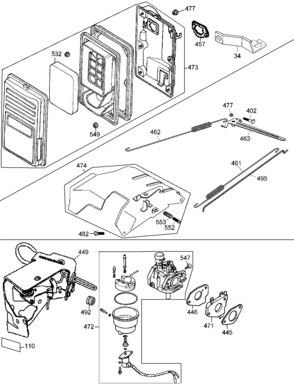 Air Cleaner, Control &Carburetor Diagram and Parts List for PCI2800-AR Type 1 Porter Cable Generator